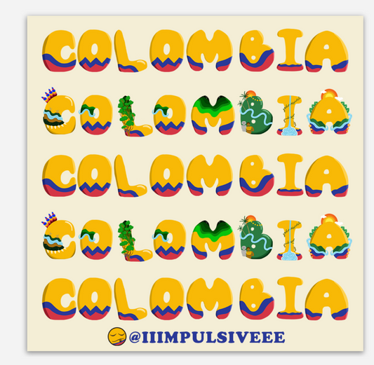 IIIMPULSIVEEE Colombia Illustration 4in x 4in Square Sticker