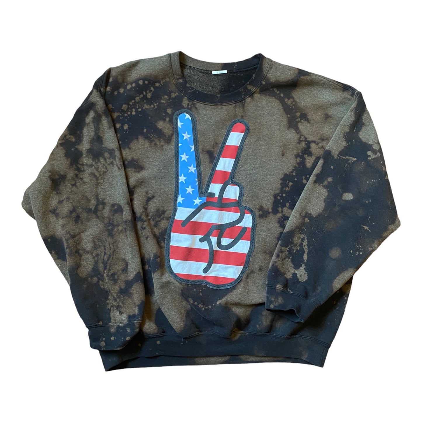 Upcycled American Peace Sign Bleached Black Crewneck